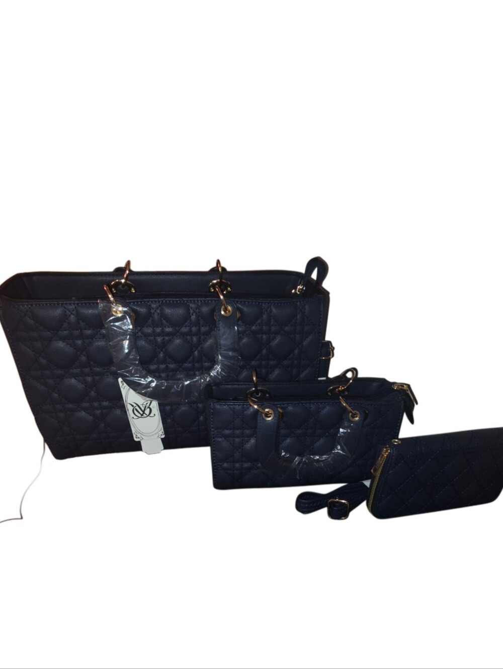 Brand New - Quilted Navy Tote Bundle - Large Tote, Satchel & Wallet